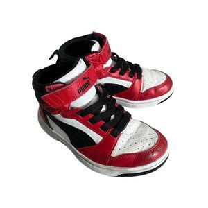 Puma Kids Red White and Black High-Top Sneakers with Ankle Strap